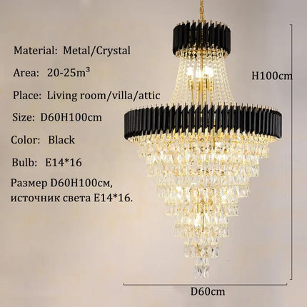 Lustre en cristal de luxe moderne pour villa et salon design Loft