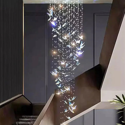 Lustre cristal K9 papillon design nordique pour salon et escalier