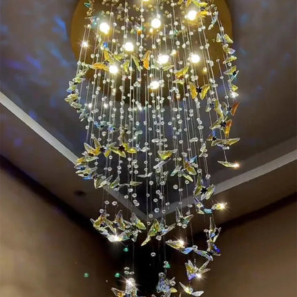 Lustre cristal K9 papillon design nordique pour salon et escalier