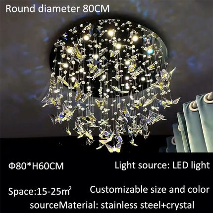 Lustre cristal K9 papillon design nordique pour salon et escalier