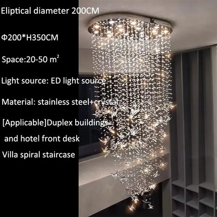 Lustre cristal K9 papillon design nordique pour salon et escalier