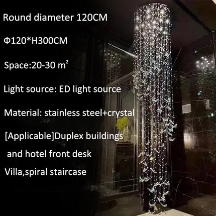 Lustre cristal K9 papillon design nordique pour salon et escalier