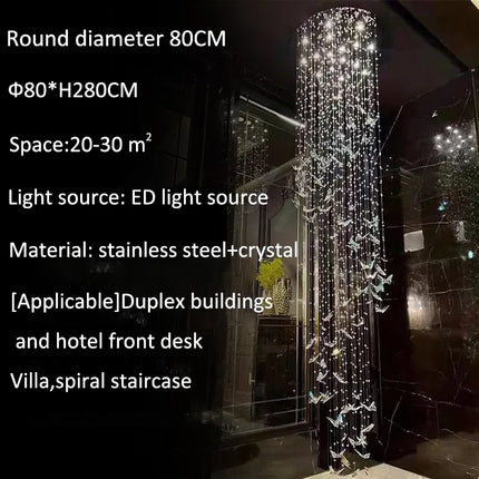 Lustre cristal K9 papillon design nordique pour salon et escalier
