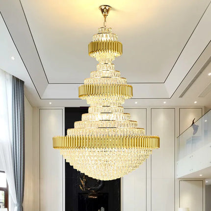 Lustre Moderne en Cristal et Métal Noir/Or, Lumière Chaude LED, Design Luxueux