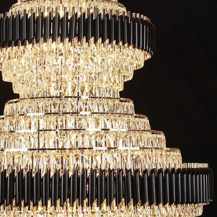 Lustre Moderne en Cristal et Métal Noir/Or, Lumière Chaude LED, Design Luxueux
