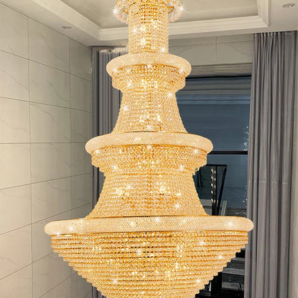 Lustre suspendu en cristal européen pour salon et escalier, lumière chaude ajustable
