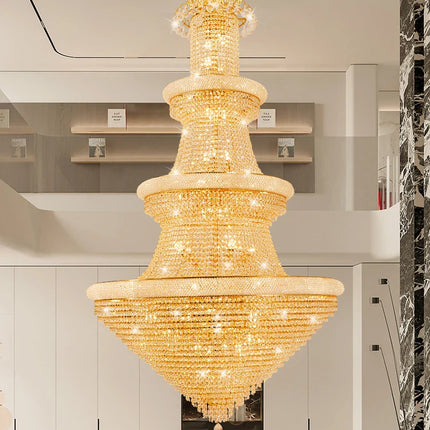 Lustre suspendu en cristal européen pour salon et escalier, lumière chaude ajustable
