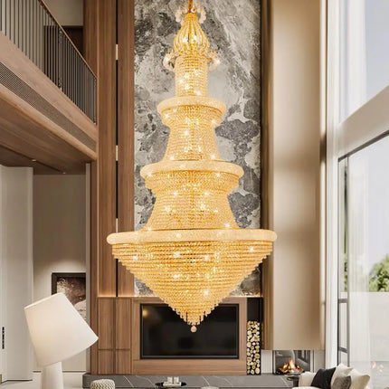 Lustre suspendu en cristal européen pour salon et escalier, lumière chaude ajustable