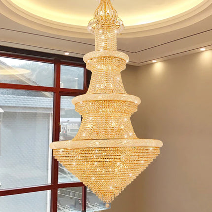 Lustre suspendu en cristal européen pour salon et escalier, lumière chaude ajustable