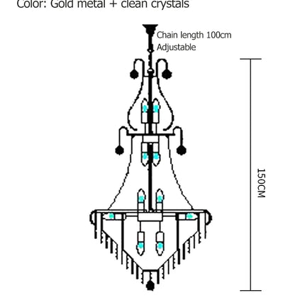 Lustre suspendu en cristal européen pour salon et escalier, lumière chaude ajustable