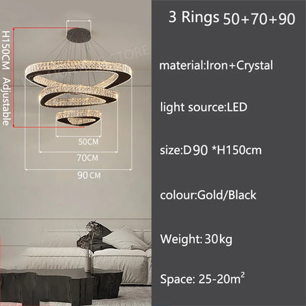Lustre moderne en cristal pour salon et salle à manger, lumière chaude réglable