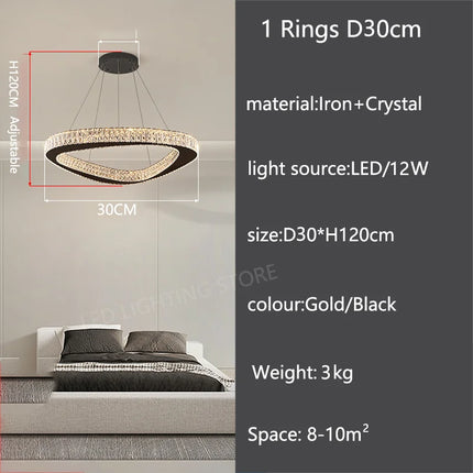 Lustre moderne en cristal pour salon et salle à manger, lumière chaude réglable