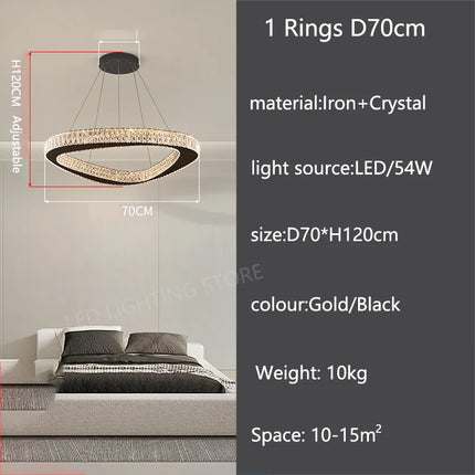 Lustre moderne en cristal pour salon et salle à manger, lumière chaude réglable