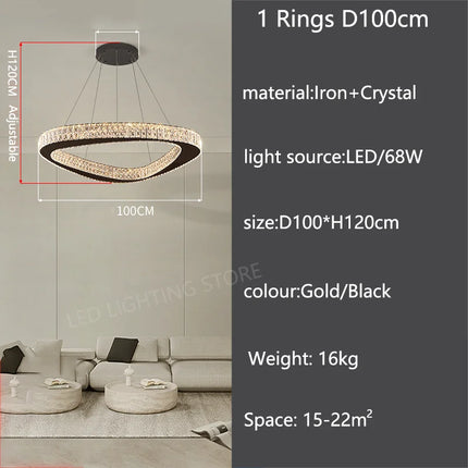 Lustre moderne en cristal pour salon et salle à manger, lumière chaude réglable