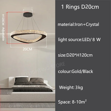 Lustre moderne en cristal pour salon et salle à manger, lumière chaude réglable