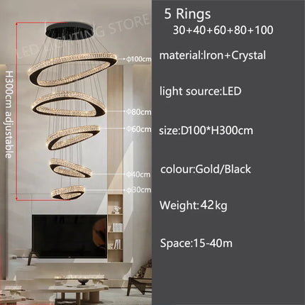 Lustre moderne en cristal pour salon et salle à manger, lumière chaude réglable