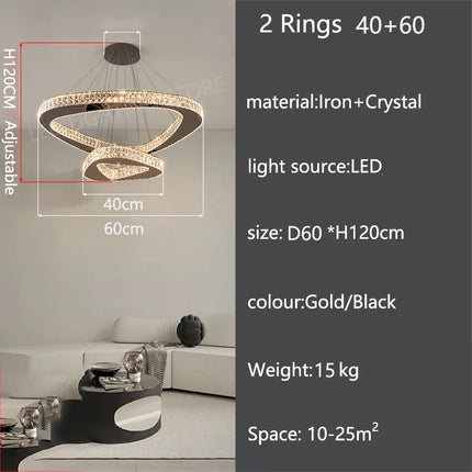 Lustre moderne en cristal pour salon et salle à manger, lumière chaude réglable