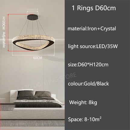 Lustre moderne en cristal pour salon et salle à manger, lumière chaude réglable