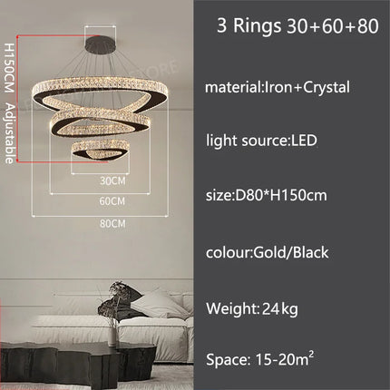 Lustre moderne en cristal pour salon et salle à manger, lumière chaude réglable