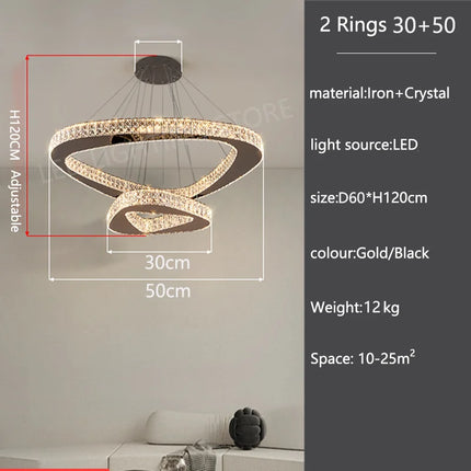 Lustre moderne en cristal pour salon et salle à manger, lumière chaude réglable