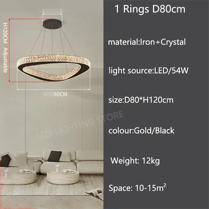 Lustre moderne en cristal pour salon et salle à manger, lumière chaude réglable