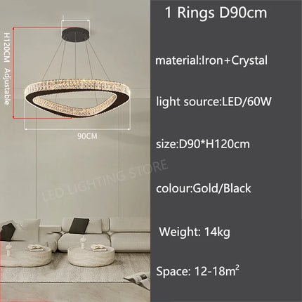 Lustre moderne en cristal pour salon et salle à manger, lumière chaude réglable