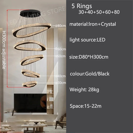 Lustre moderne en cristal pour salon et salle à manger, lumière chaude réglable