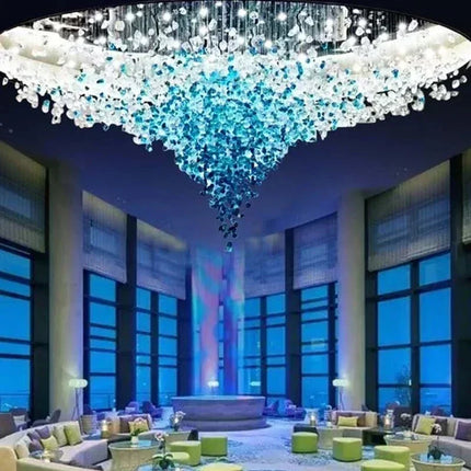 Lustre LED en cristal moderne en pierre de verre pour escalier et villa
