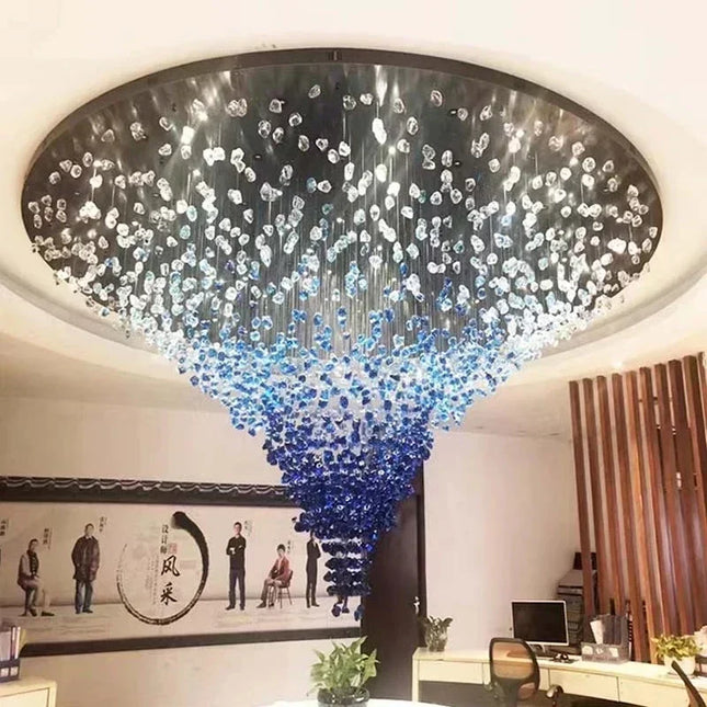 Lustre LED en cristal moderne en pierre de verre pour escalier et villa