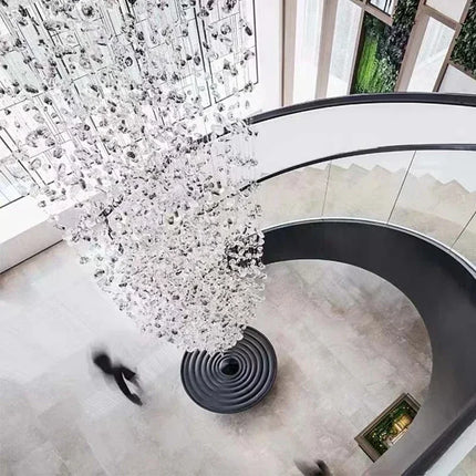 Lustre LED en cristal moderne en pierre de verre pour escalier et villa