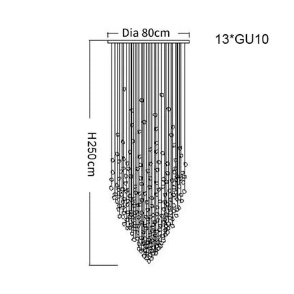 Lustre LED en cristal moderne en pierre de verre pour escalier et villa