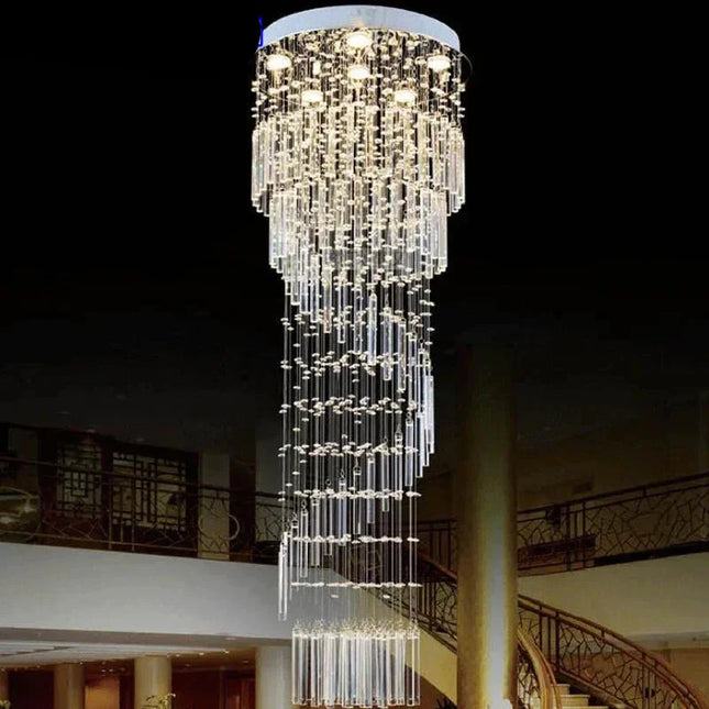 Lustre moderne en cristal K9, suspension LED pour escalier en spirale, lumière chaleureuse