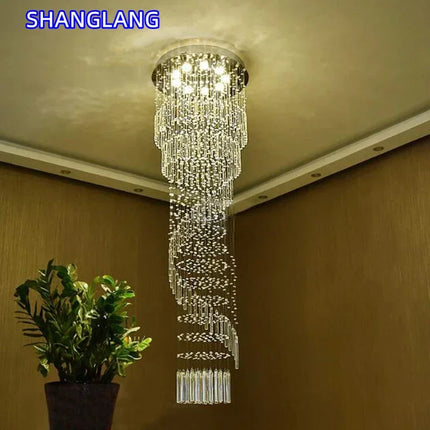 Lustre moderne en cristal K9, suspension LED pour escalier en spirale, lumière chaleureuse