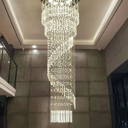 Lustre moderne en cristal K9, suspension LED pour escalier en spirale, lumière chaleureuse