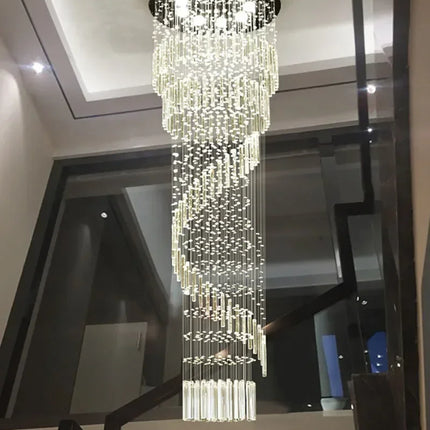 Lustre moderne en cristal K9, suspension LED pour escalier en spirale, lumière chaleureuse