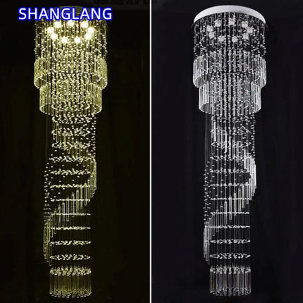 Lustre moderne en cristal K9, suspension LED pour escalier en spirale, lumière chaleureuse