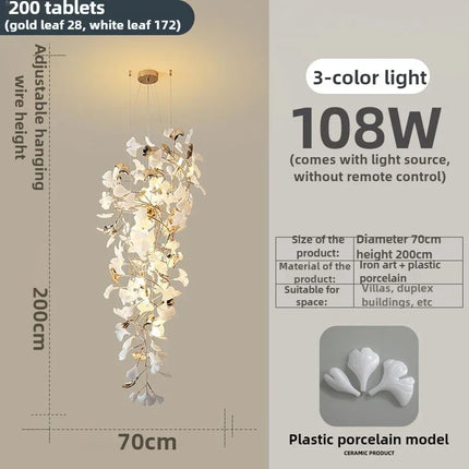 Lustre moderne feuille de Ginkgo en métal pour salon, éclairage intérieur suspendu