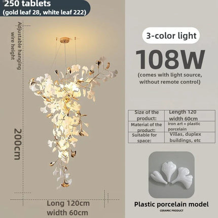 Lustre moderne feuille de Ginkgo en métal pour salon, éclairage intérieur suspendu