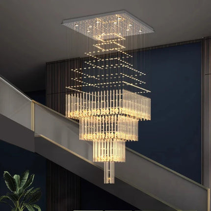 Lustre suspendu en cristal colonnaire, design moderne pour salon et escalier