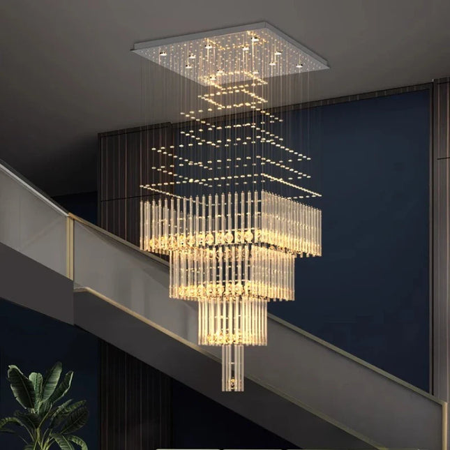 Lustre suspendu en cristal colonnaire, design moderne pour salon et escalier