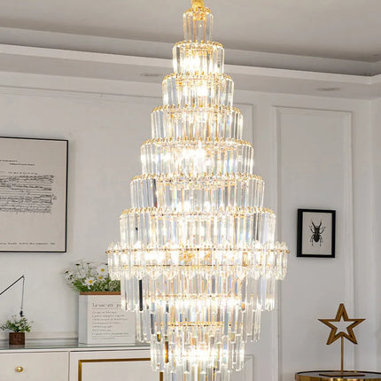Lustre en cristal de luxe doré, design moderne pour salon et villa
