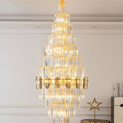 Lustre en cristal de luxe doré, design moderne pour salon et villa
