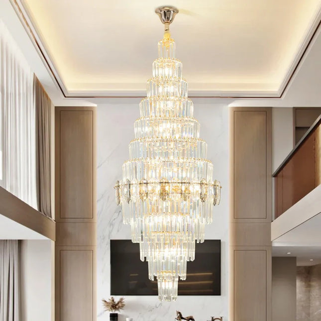 Lustre moderne en métal et cristal doré satinée - Ø80 cm - FIRENZE