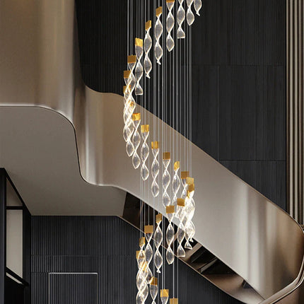 Lustre Spirale Duplex LED en cristal noir et or, design moderne, lumière blanche chaude