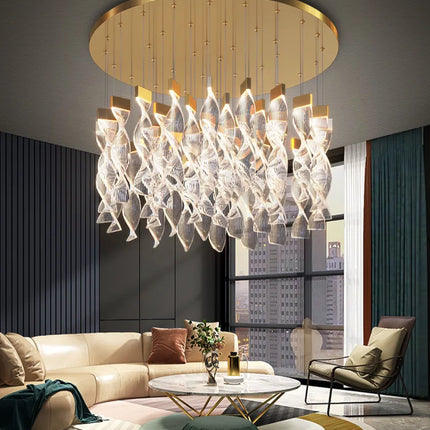 Lustre Spirale Duplex LED en cristal noir et or, design moderne, lumière blanche chaude