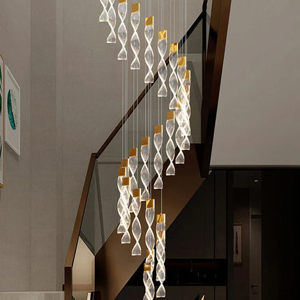 Lustre Spirale Duplex LED en cristal noir et or, design moderne, lumière blanche chaude