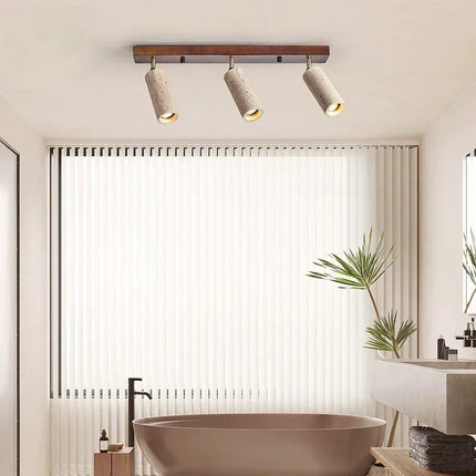Plafonnier travertin design wabi sabi, projecteur LED pour salon et couloir