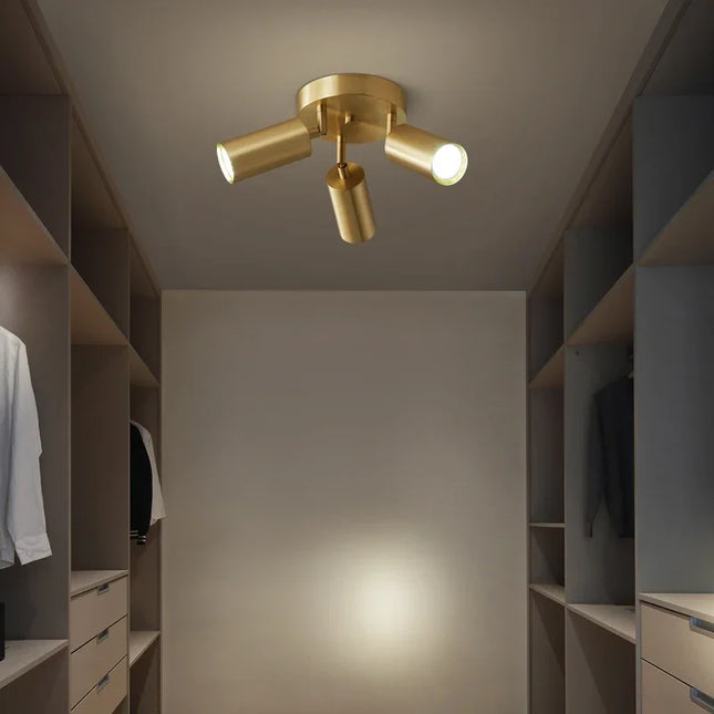 Plafonnier postmoderne en fer doré, 2-4 têtes orientables pour couloir et magasin