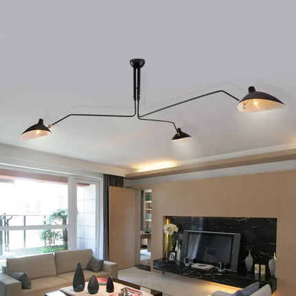 Plafonnier LED suspendu design araignée en métal noir, lumière chaleureuse pour salon et chambre