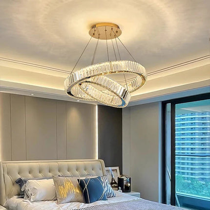 Plafonnier lustre suspendu en cristal, éclairage salon et salle à manger, lumière chaude réglable